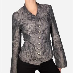 Silver floral print button up blazer jacket formal asymetrical eu 40 / us small